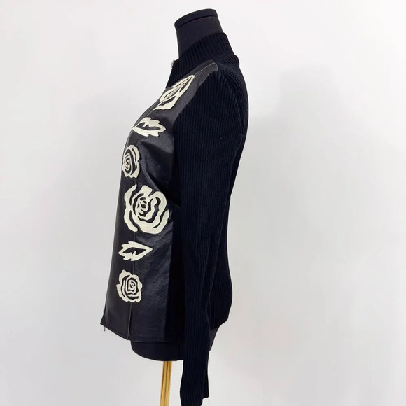 RARE VINTAGE KATHERINE BARCLAY LEATHER ZIP UP WITH ROSE LEATHER MOTIF JACKET - Picture 5 of 14